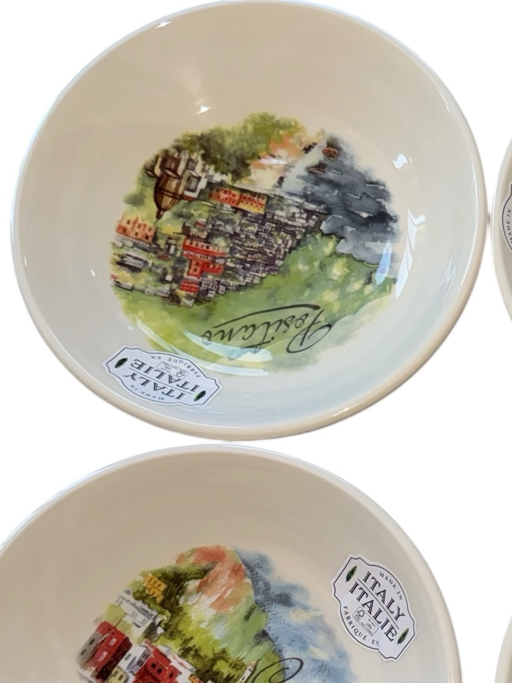 NEW Italy Ceramica Cuore Pasta Salad Soup Bowls 9" Amalfi Coast City Ocean Set 4 - Picture 5 of 6